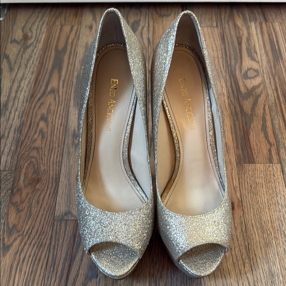 Enzo Angiolini Gold Heels Elegant Peep Toe